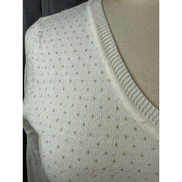 Cream and Gold Vneck Sweater Sz S - Picture 2 of 4